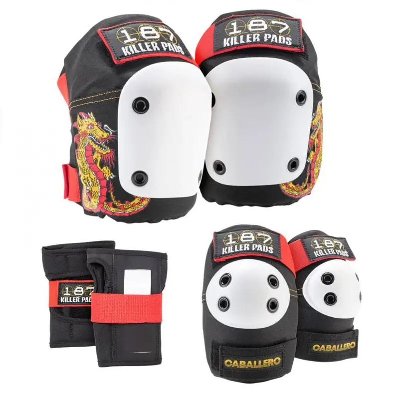 187 Killer Pads Jr. Six Pack Set - Caballero Black/ Red/ Gold 1