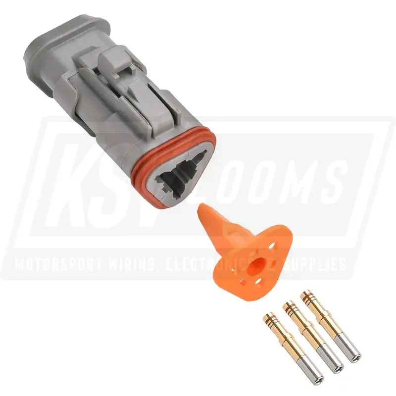 3-Way Deutsch Dt06-3S-E008 Plug Connector Kit (Gold Sockets, 20-16 Awg) 1