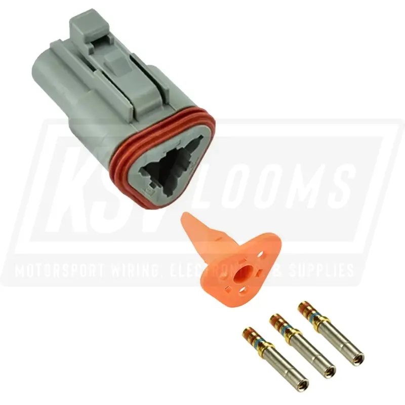 3-Way Deutsch Dt06-3S Plug Connector Kit (Gold Sockets, 20-16 Awg) 1