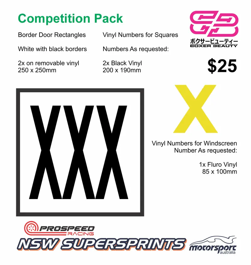 Competition Number Pack (Nsw Supersprints Approved) 1