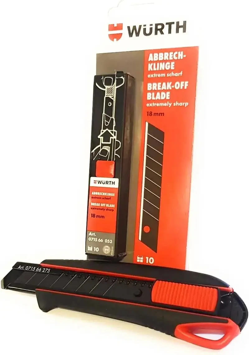 Cutter Professionnel Würth 2K – 3 Lames Sécables + 10 Lames Supplémentaires 1