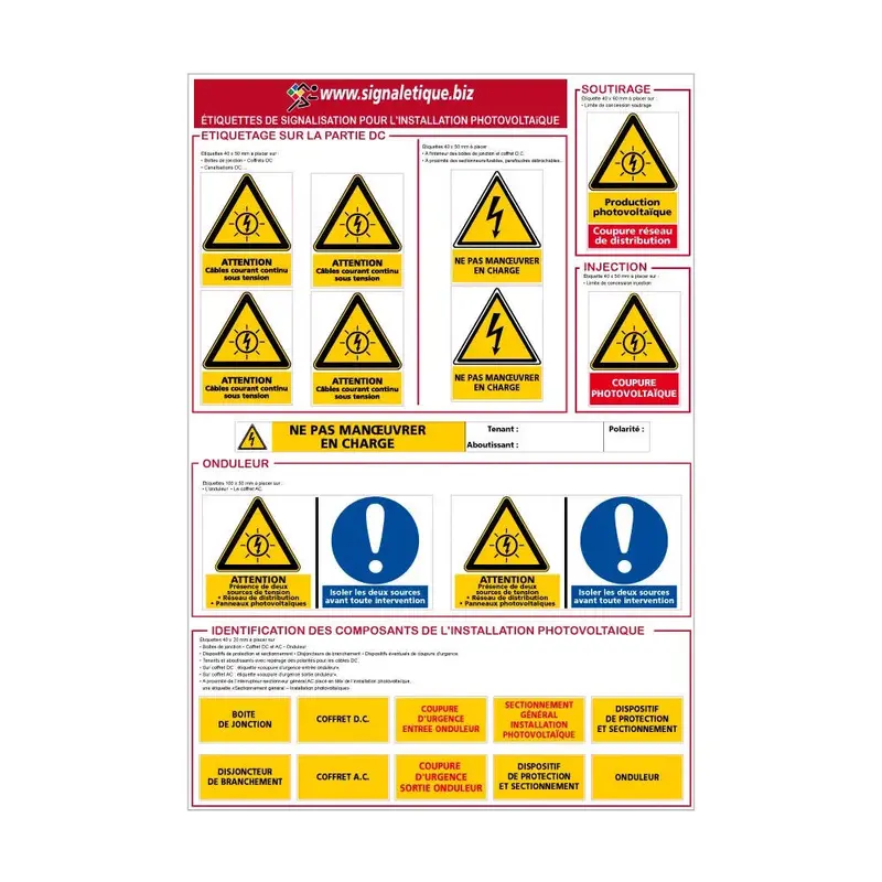 Etiquettes Normalisées Ac/Dc Pour Kit Pv 1