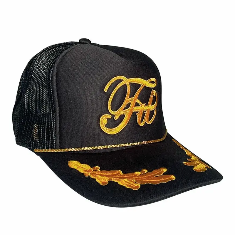 Fit High Crown Captains Trucker Hat - Black 1