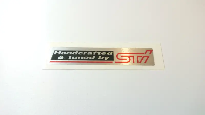 Handcrafted & Tuned By Sti Mylar Belt Cover Decal/Sticker 2