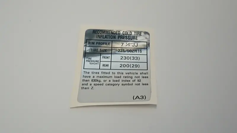 Svx Tyre Placard (A3) 1