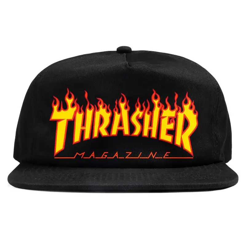 Thrasher Flame Embroidered Snapback Cap - Black 1