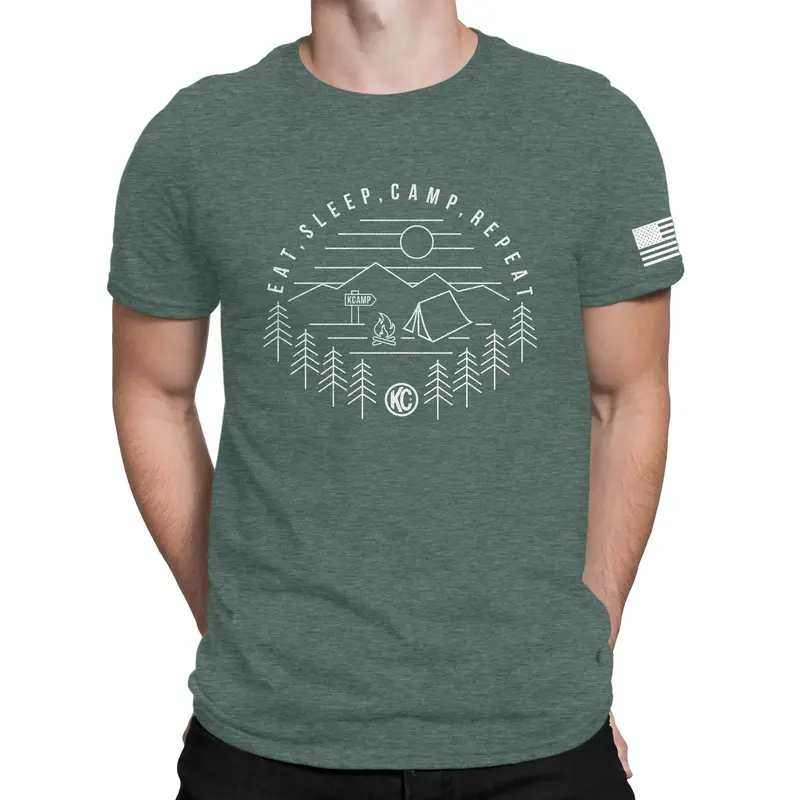 Kc Hilites 'Eat Sleep Camp Repeat' Pine-Colored T-Shirt – Small 1